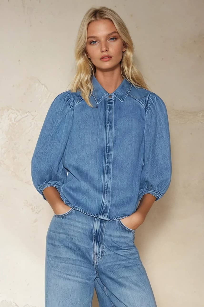 Balloon Sleeved Denim Shirt