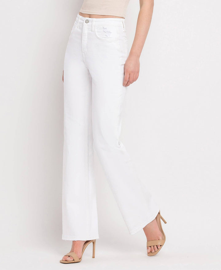 90's Vintage Super High Rise Flare Jeans: Optic White