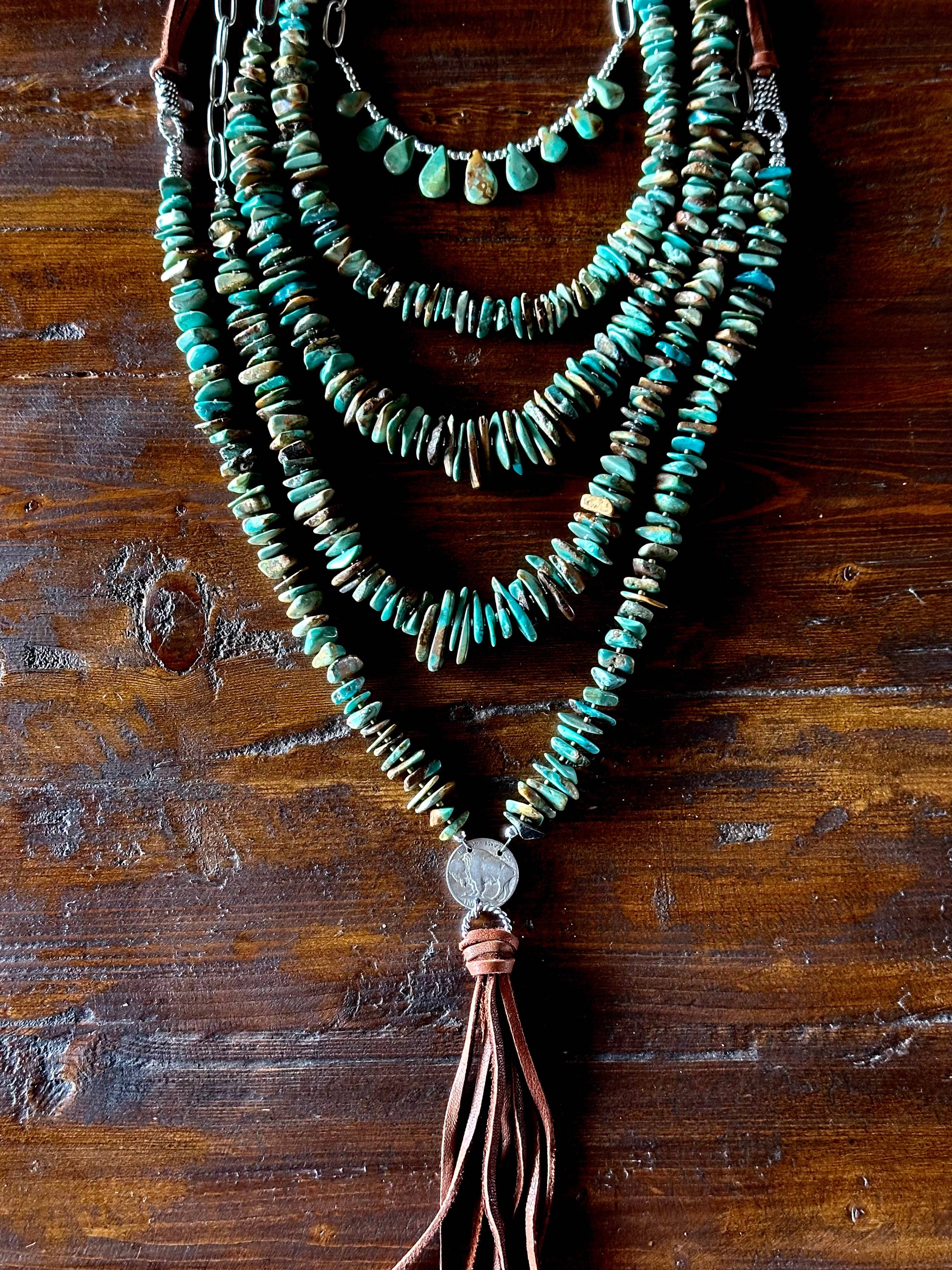 Natural turquoise Briolette Paperclip Chain Necklace/Choker: Silver