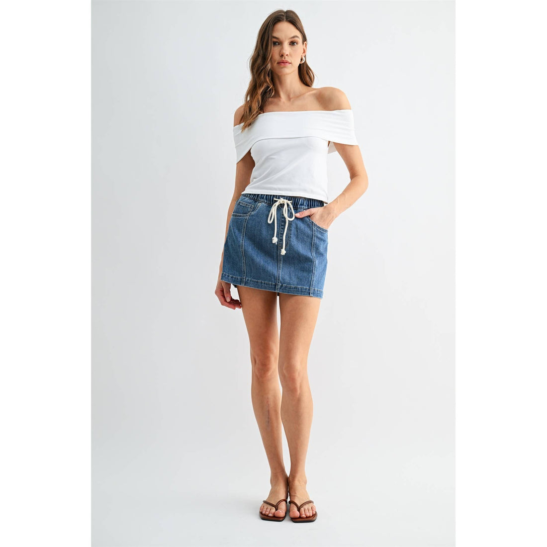 High-Rise Pull On Mini Skirt: Havelock Blue