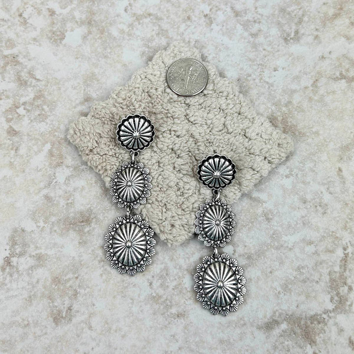 Silver Flower Concho Dangle Earrings