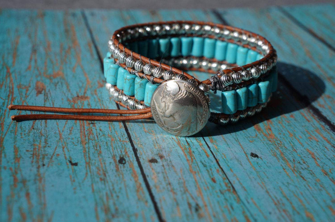 Turquoise And Leather Cuff Bracelet, Western Jewelry