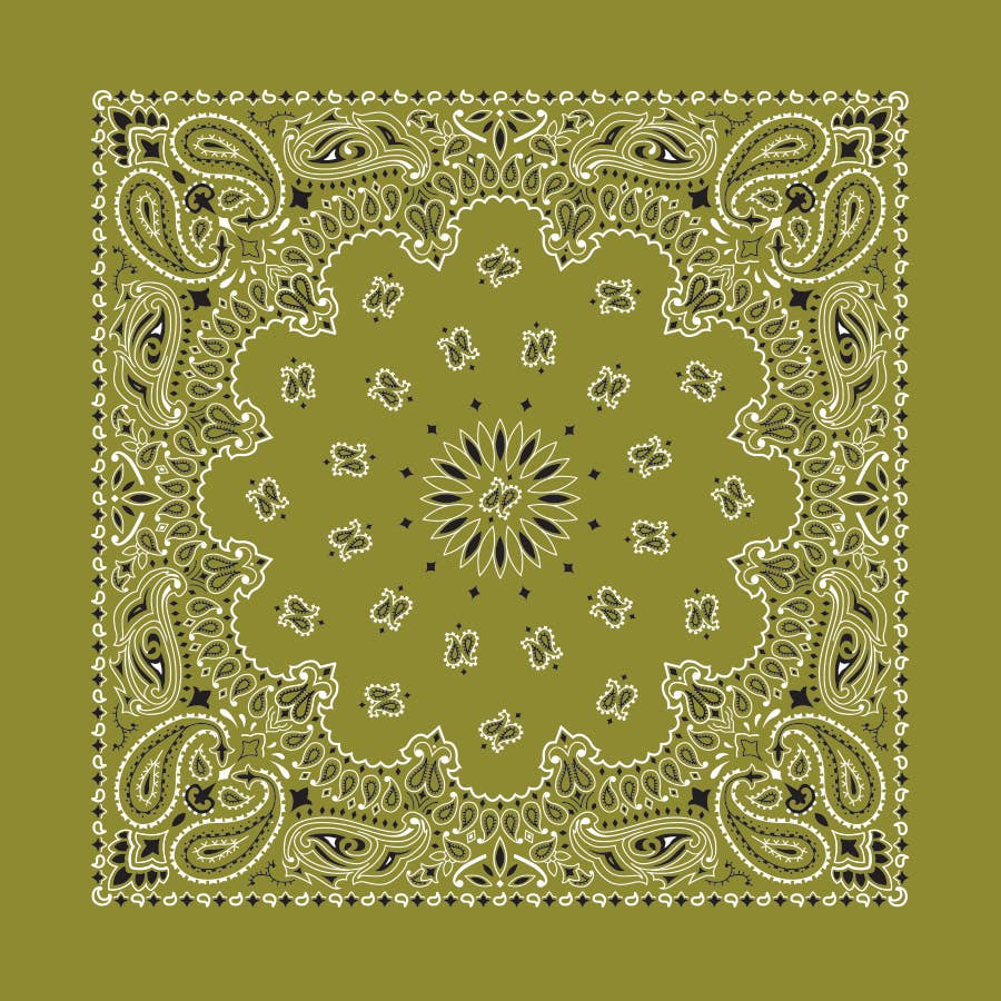 Bandanna - 22" MADE IN USA - Olive Paisley