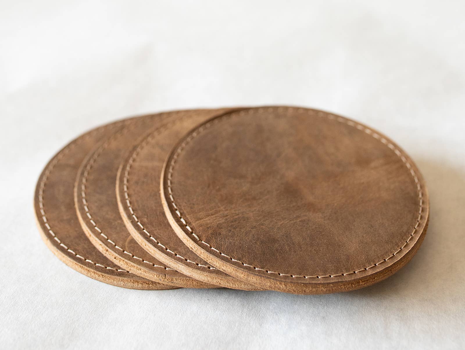 Leather Sewn Coaster Set: Folklore Brown / Small