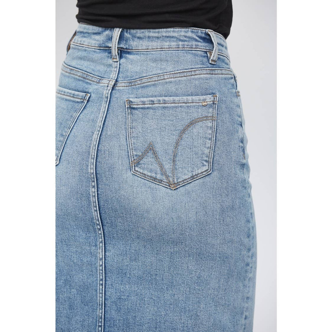 High Wasted Distressed Midi Skirt: Wild Blue