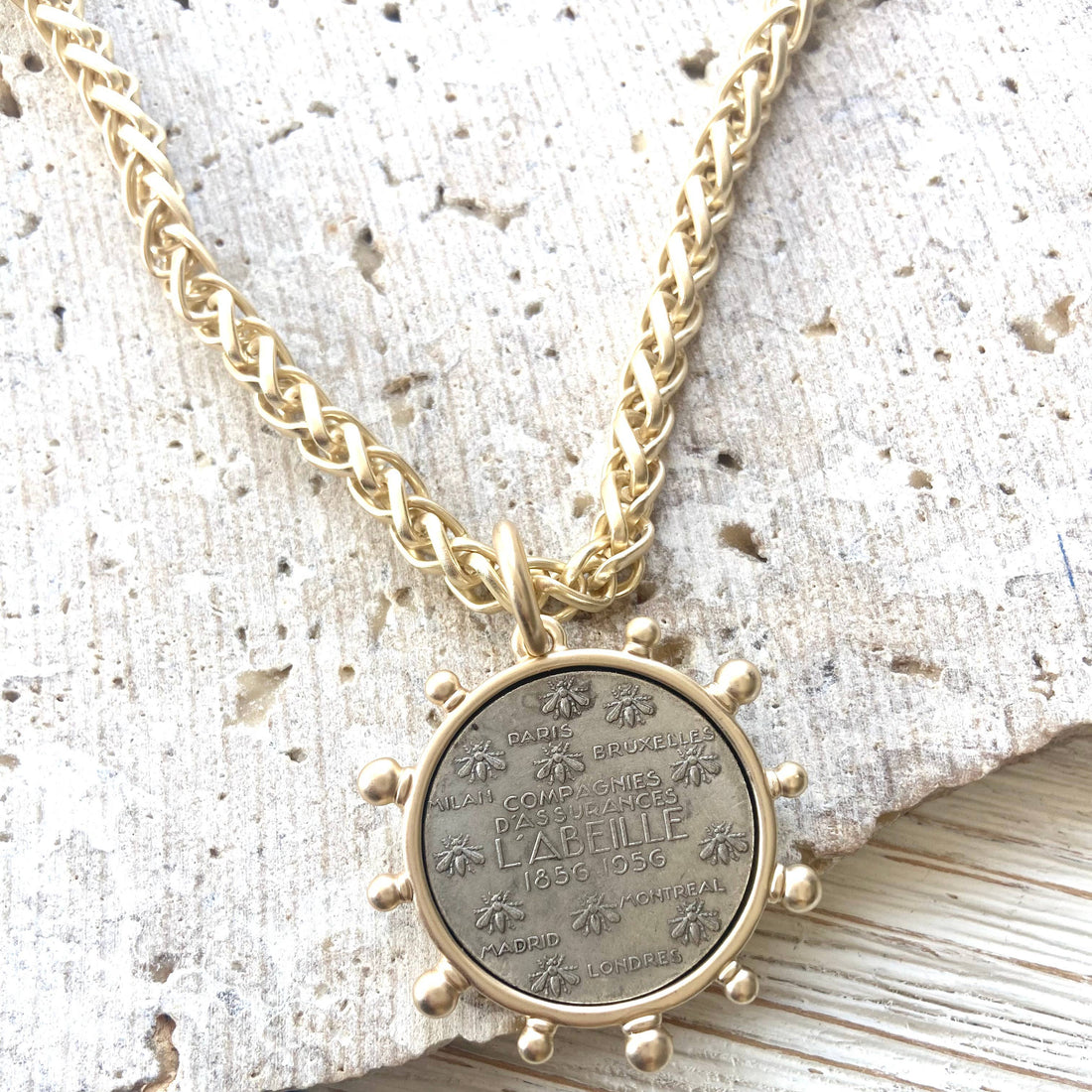 Gold Horse French Bee Coin Necklace