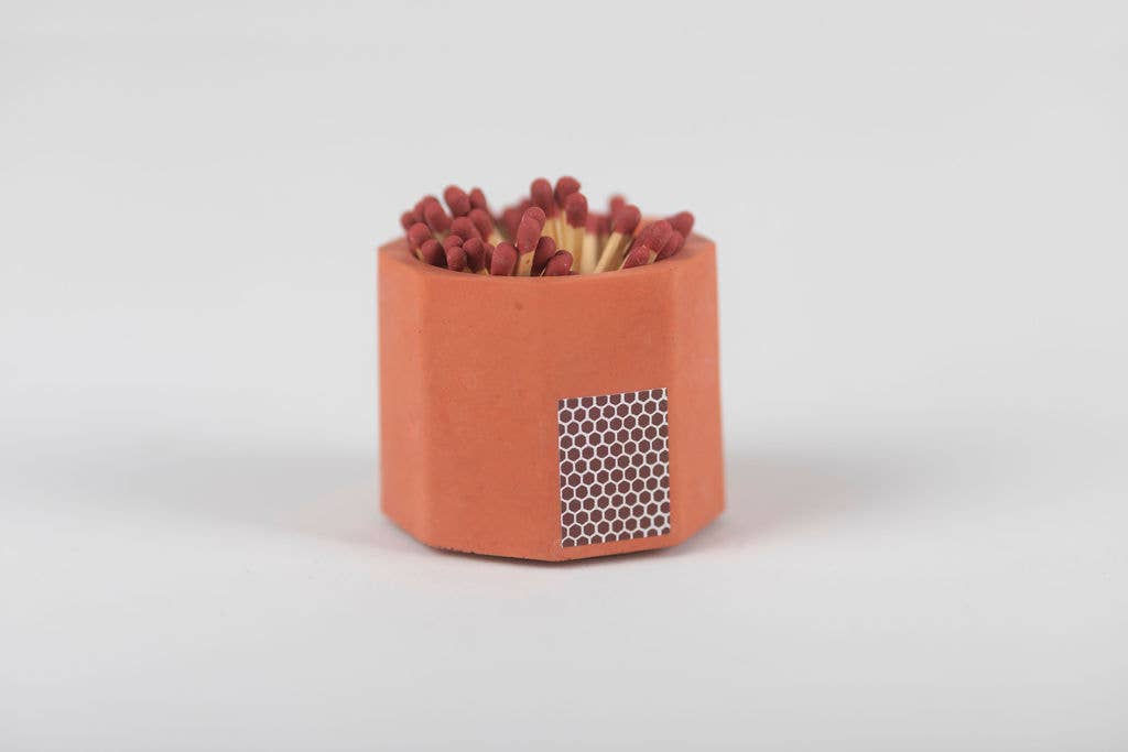 Concrete Match Holder – Modern Brights with 2-Inch Safety Matches: Brick