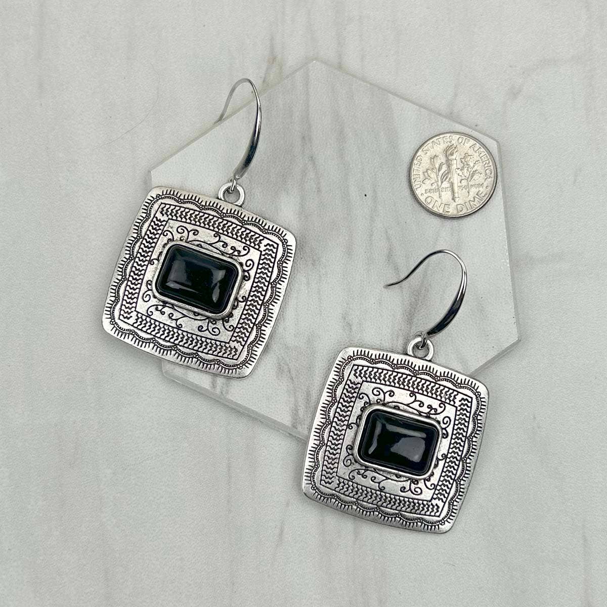 ER231205-01-BLUE                     Silver metal with blue turquoise stone beads Earrings: WHITE