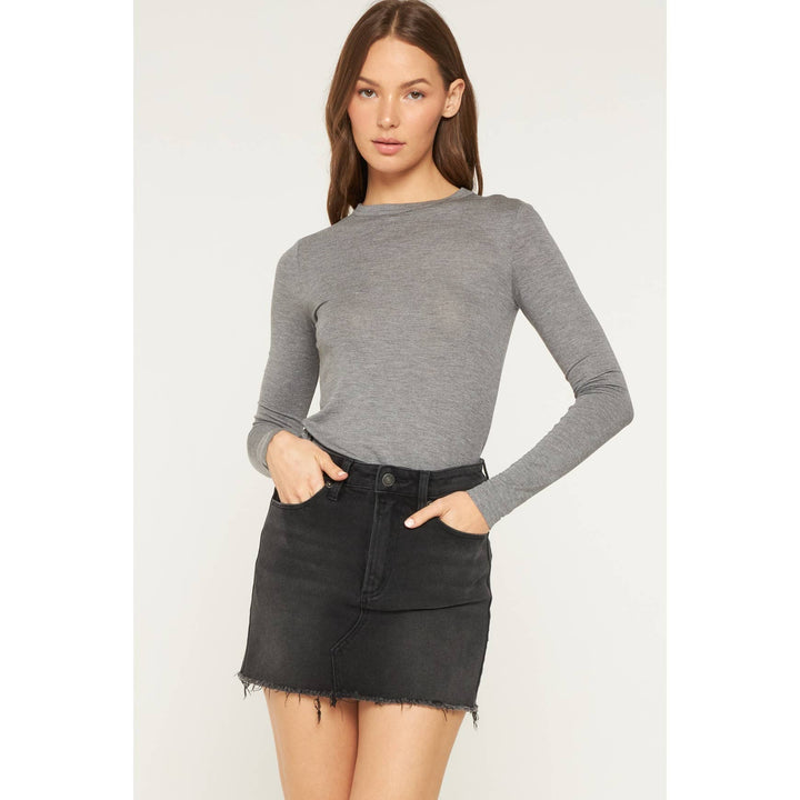High Rise Raw Hem Mini Skirt: Inkstone