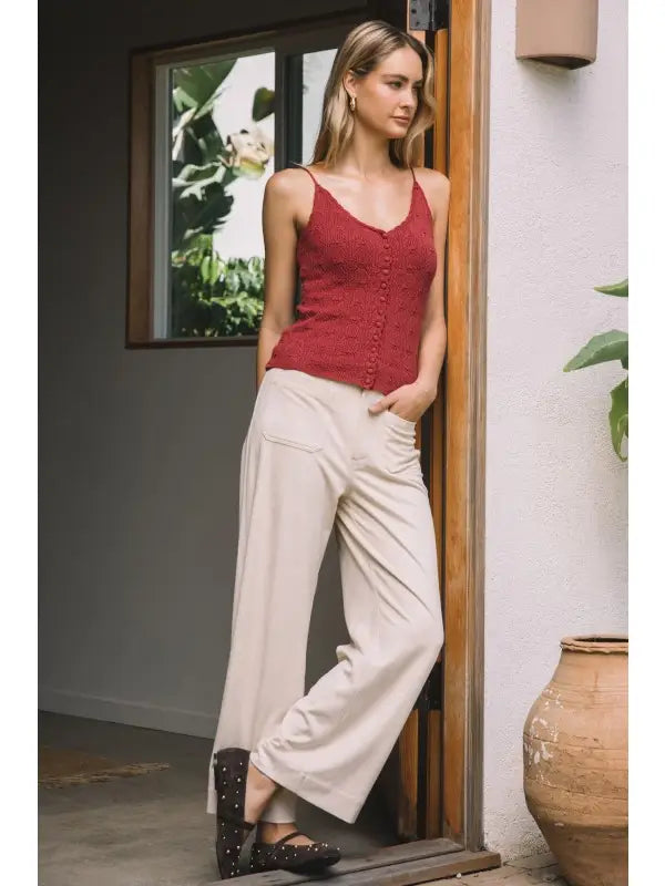 Burnt Sienna Pointelle Knit Scallop