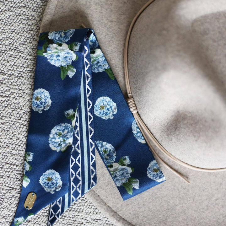 Navy Aztec Floral Lil Twilly Scarf 33" | Wrist Scarf: Giftable Cube