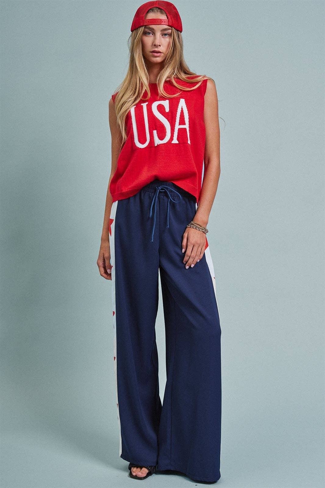 USA Graphic Knit Sleeveless Tank Top: Red