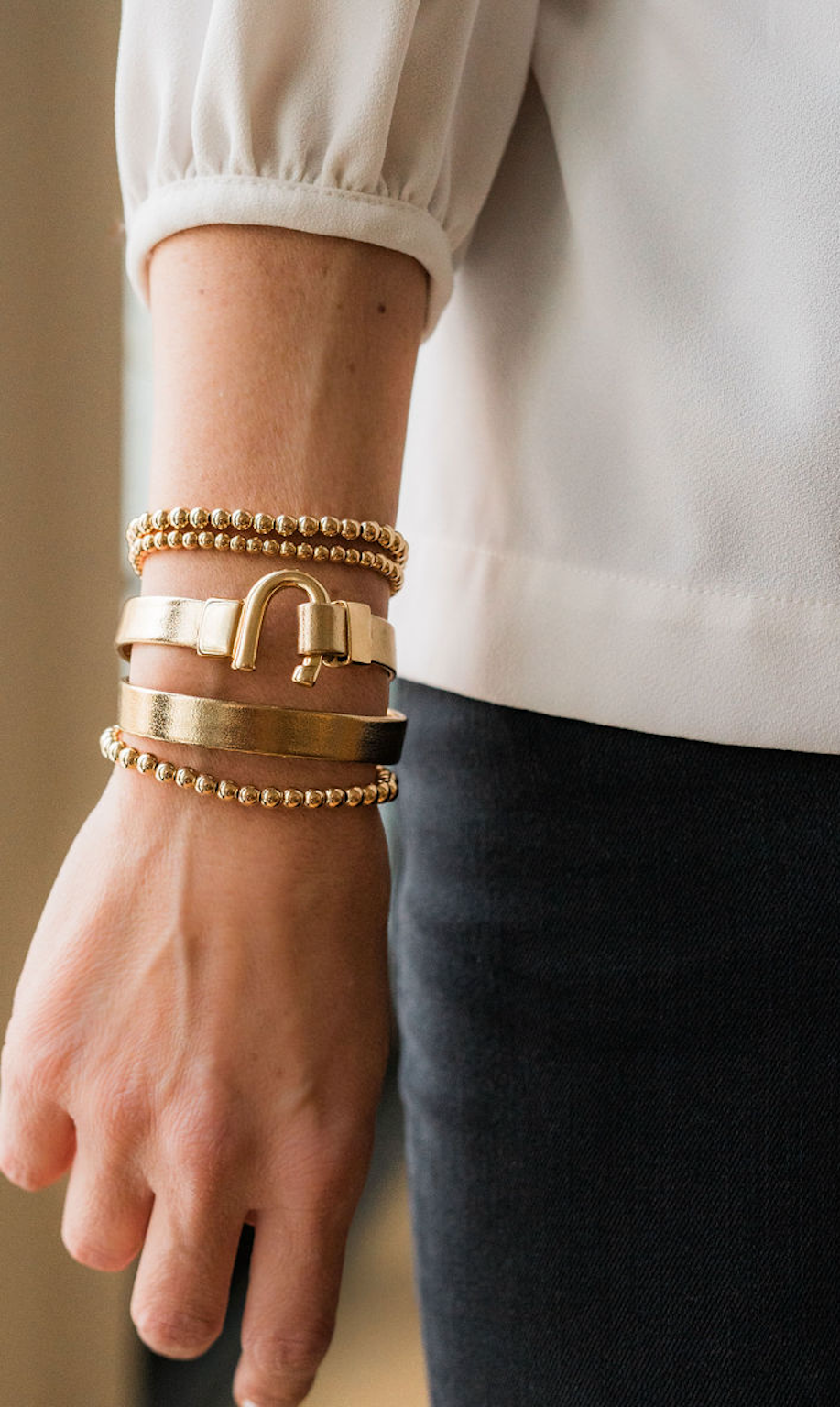 Horseshoe Metallic Leather Bracelet Wrap - 2 color choices: Champagne