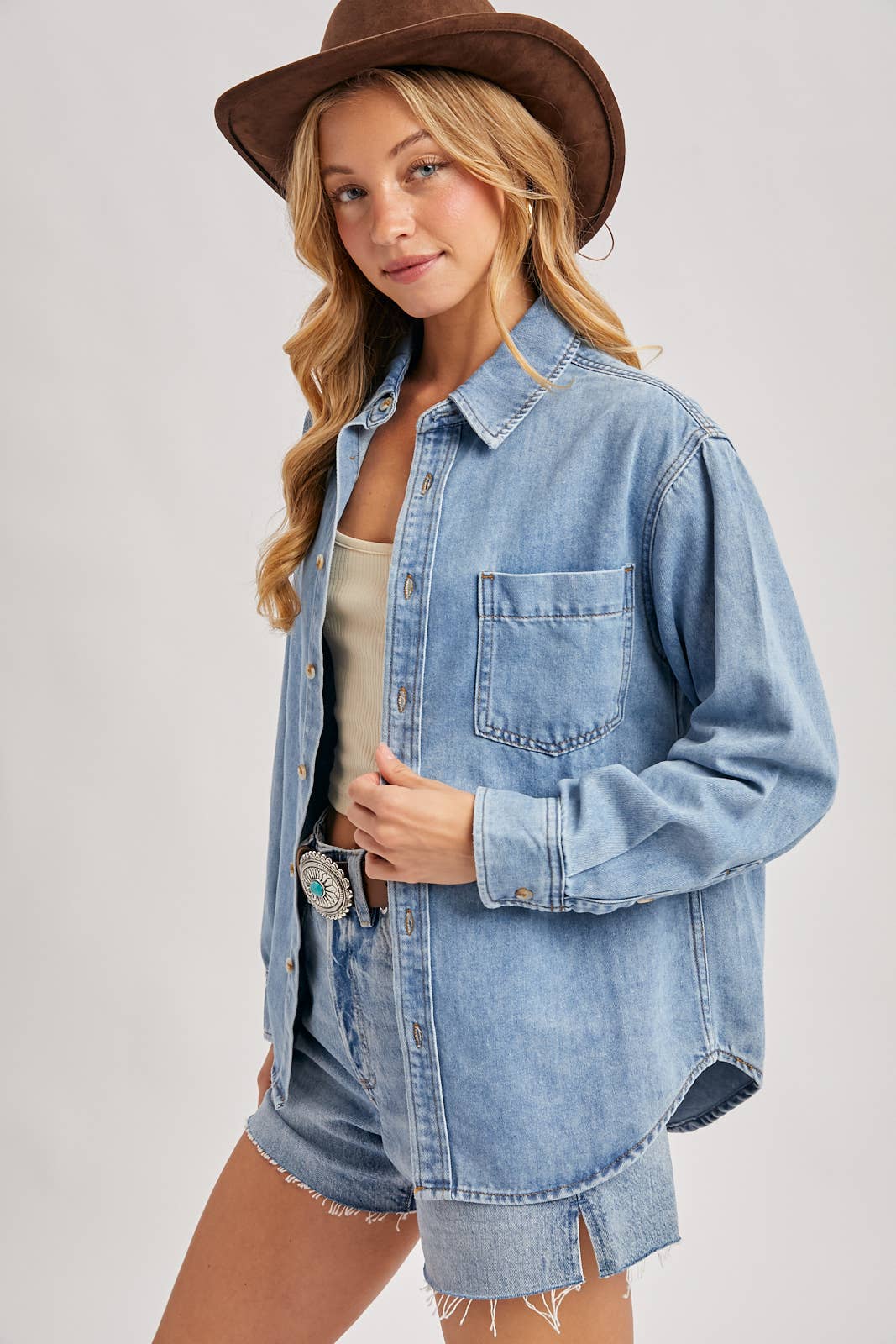 DENIM BUTTON DOWN SHIRTS: LT.WASH