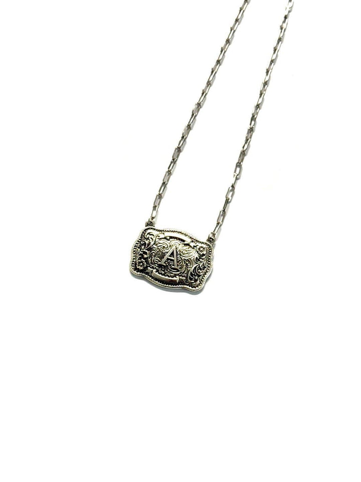 Western Belt Buckle Initial Necklace: A
