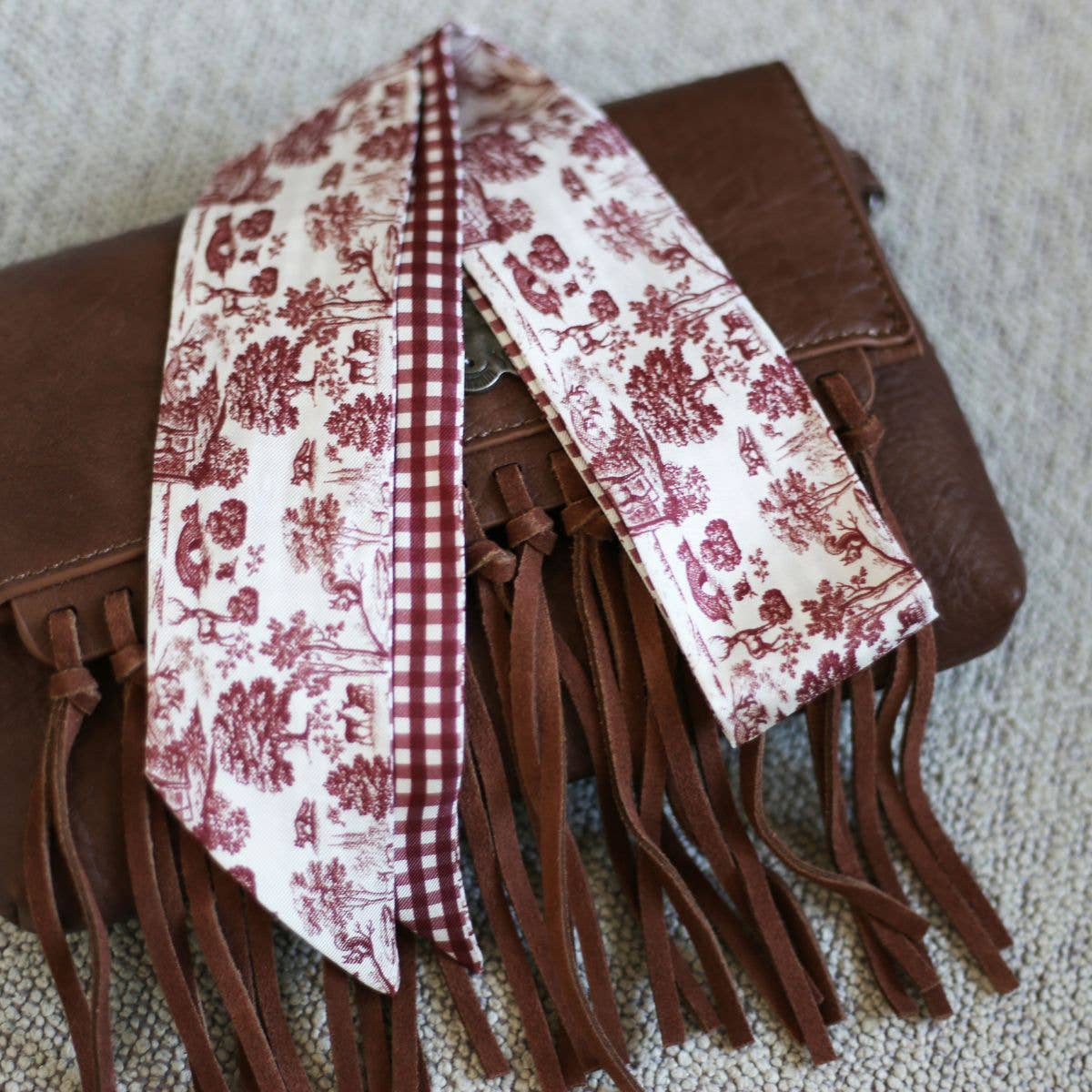 Burgundy Forest Toile Lil Twilly Scarf 33" | Wrist Scarf: Giftable Cube