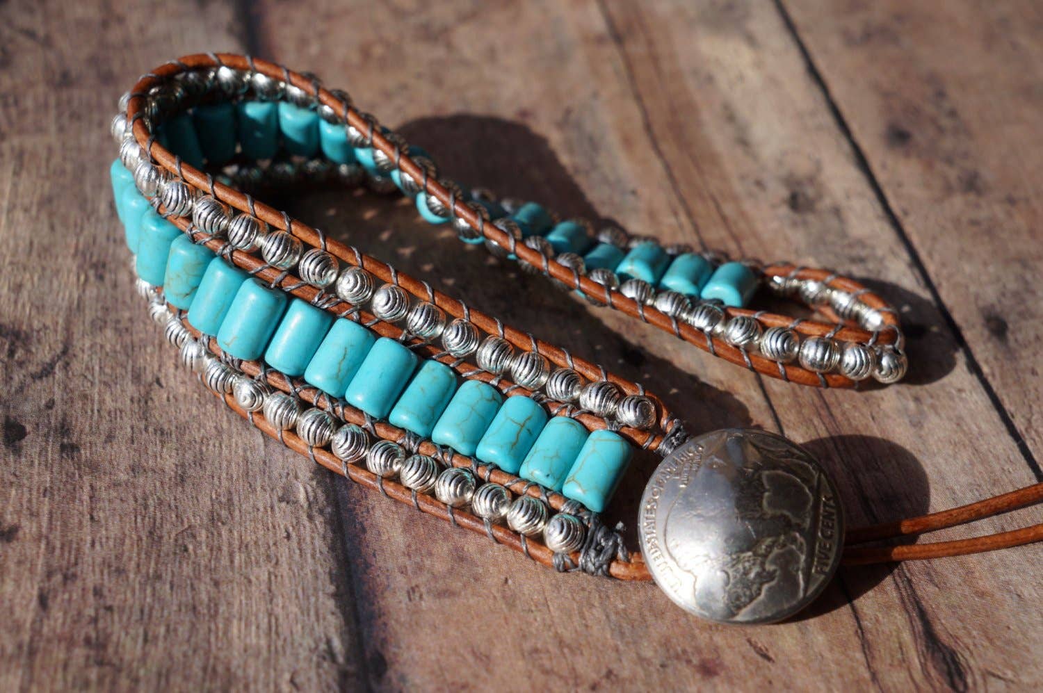 Turquoise And Leather Cuff Bracelet, Western Jewelry