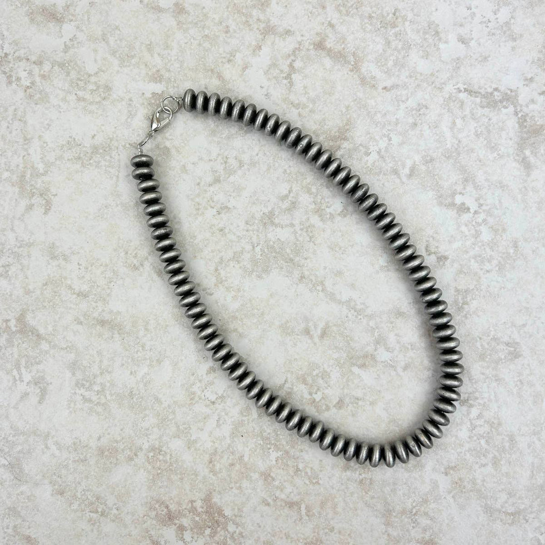 NKS230603-34-SILVER      16 Inches 10mm roundel silver Navajo pearl bead Necklace