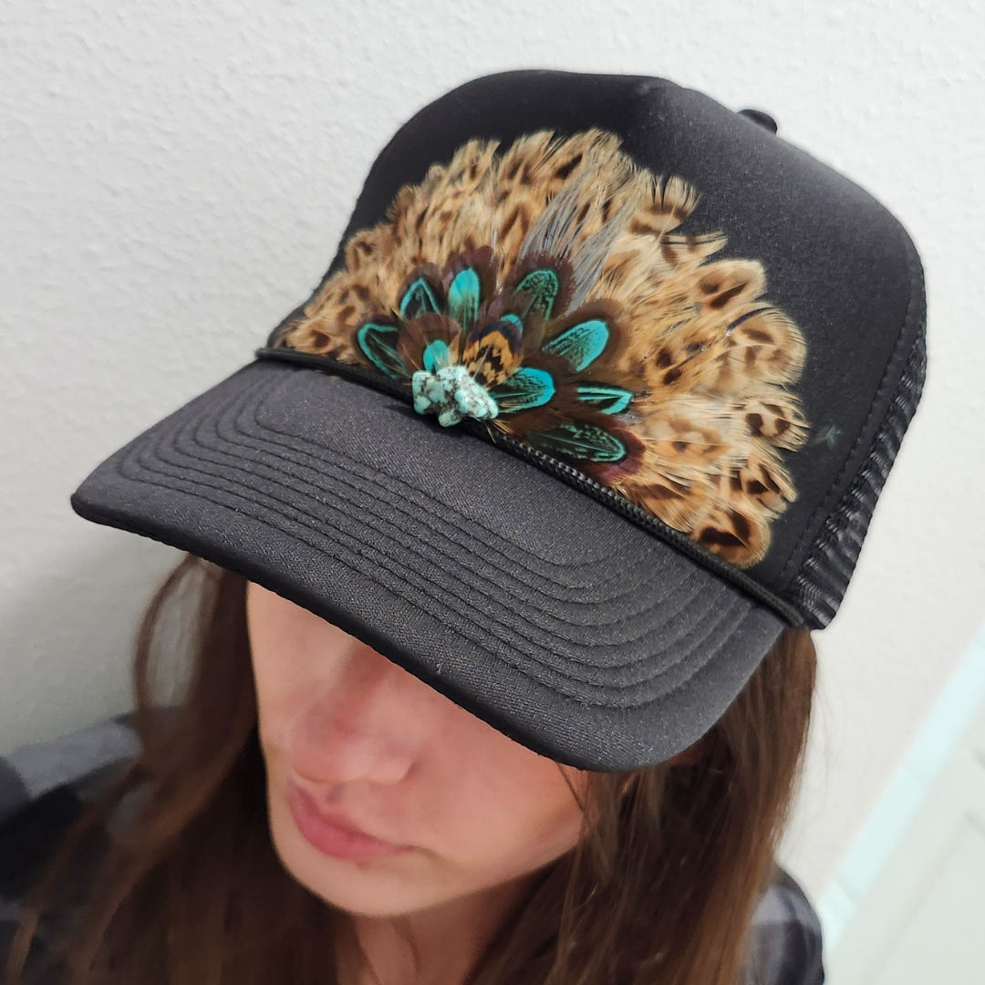Western Feather Trucker Hat Retro Feather Trucker Hat