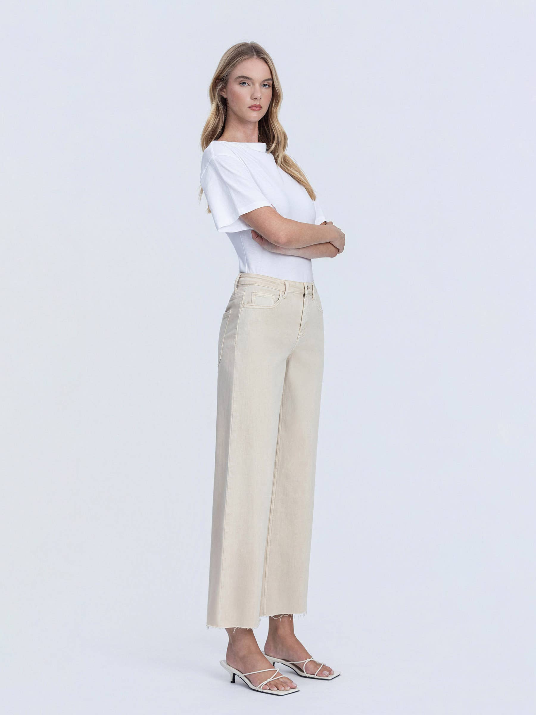 HIGH RISE CROP WIDE LEG JEANS White Swan