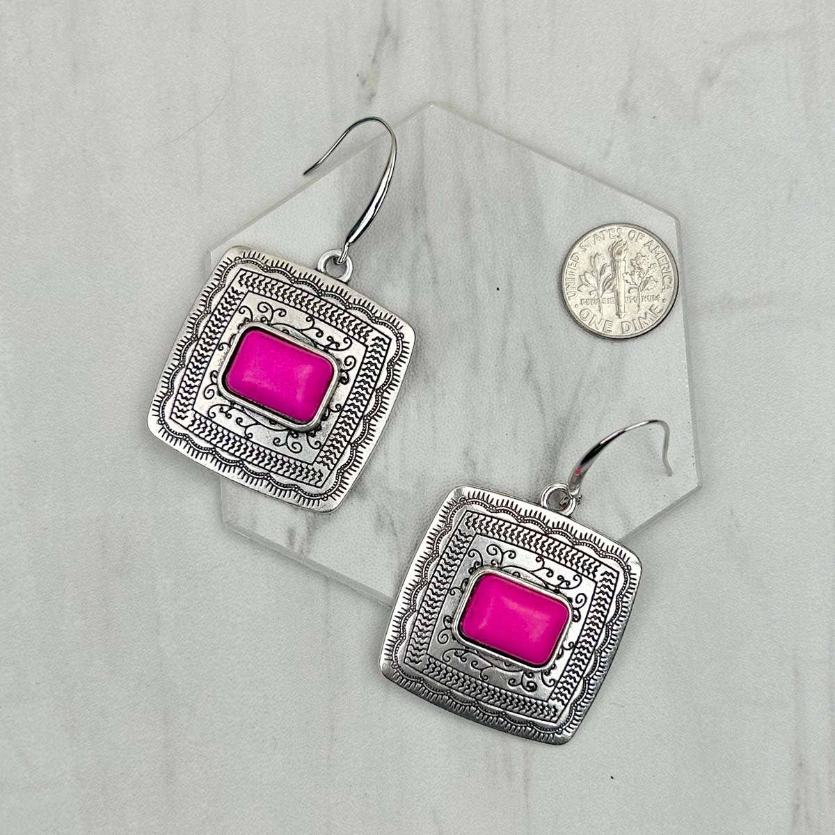 ER231205-01-BLUE                     Silver metal with blue turquoise stone beads Earrings: WHITE