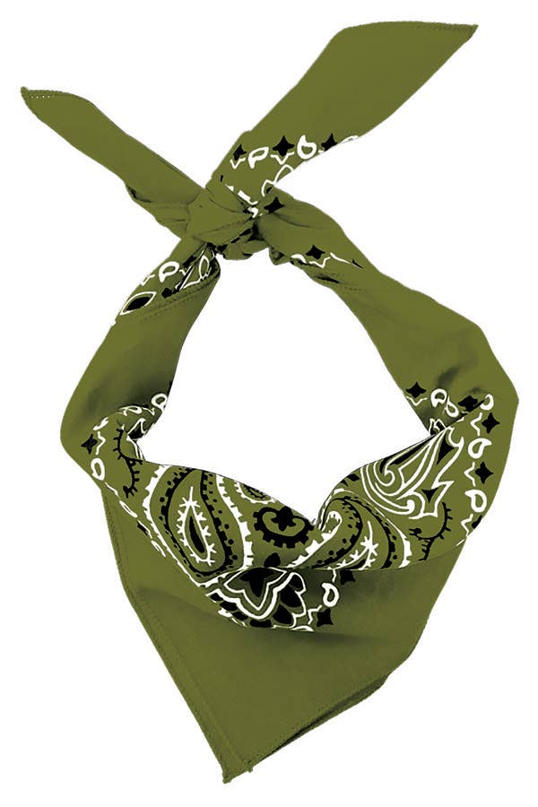 Bandanna - 22" MADE IN USA - Olive Paisley