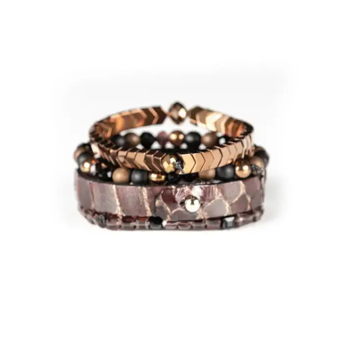 Bronze Chevron Python Bracelet Stack: Medium 19 cm