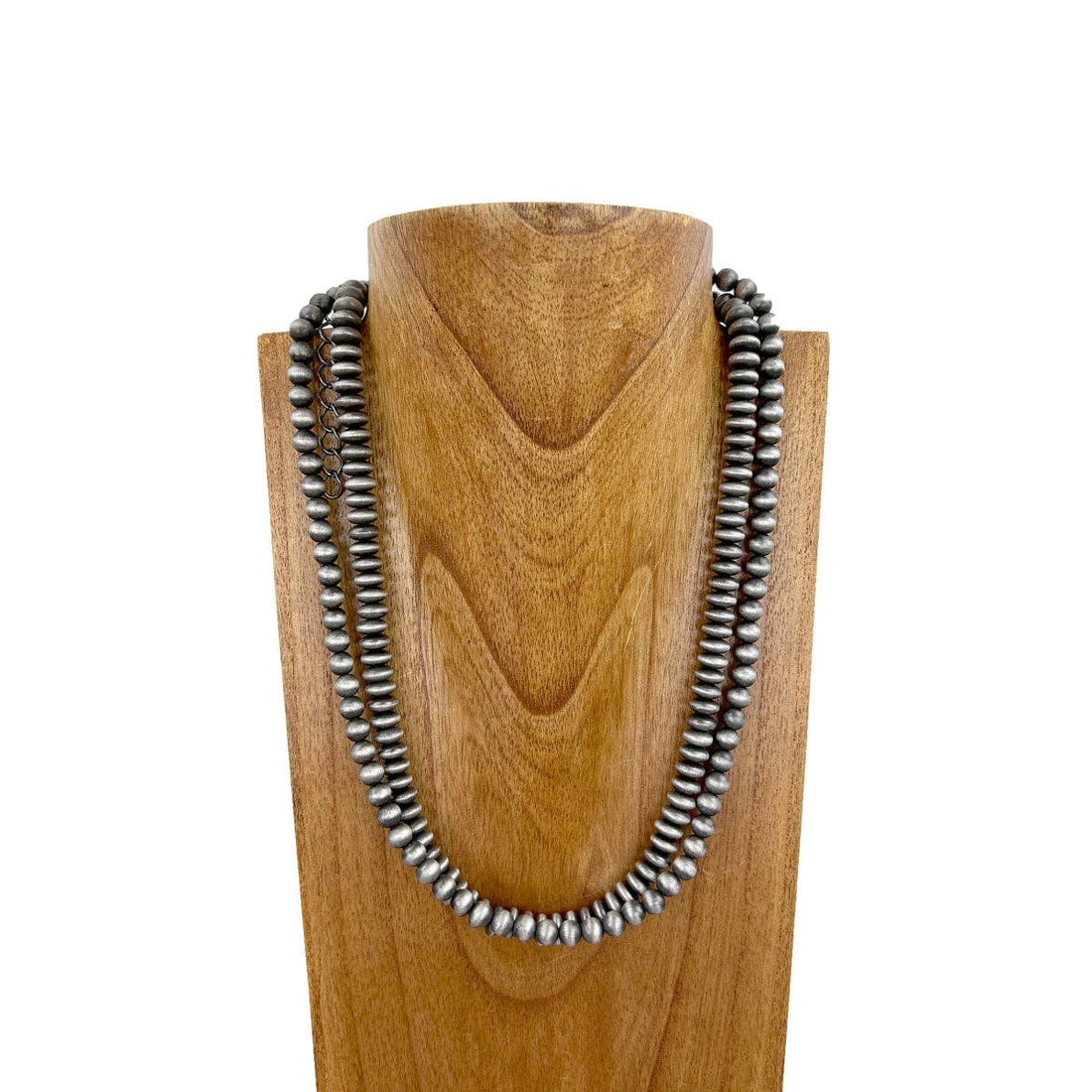 NKS230603-22    23 inches double strings silver Navajo pearl bead necklace