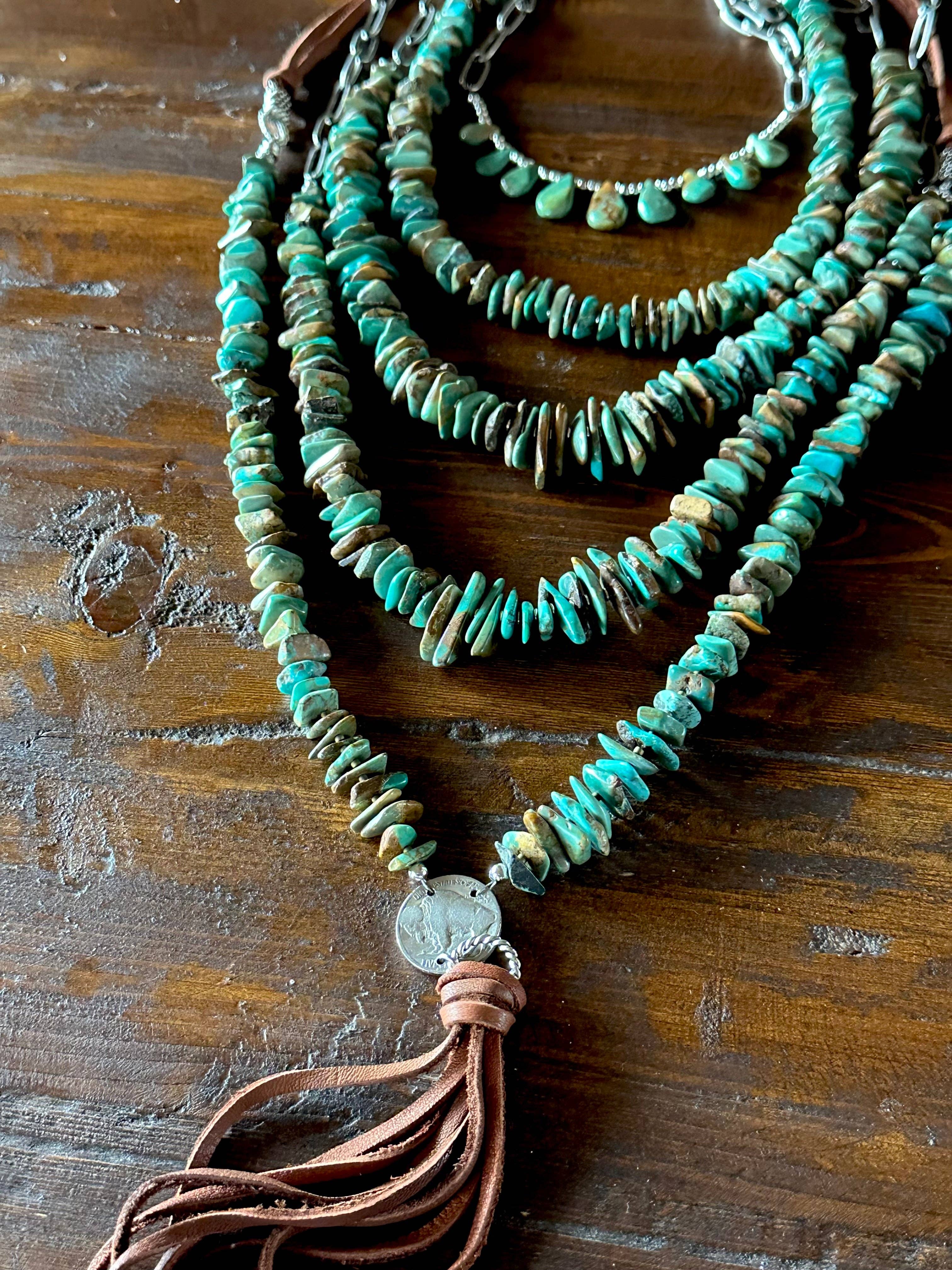 Natural turquoise Briolette Paperclip Chain Necklace/Choker: Silver
