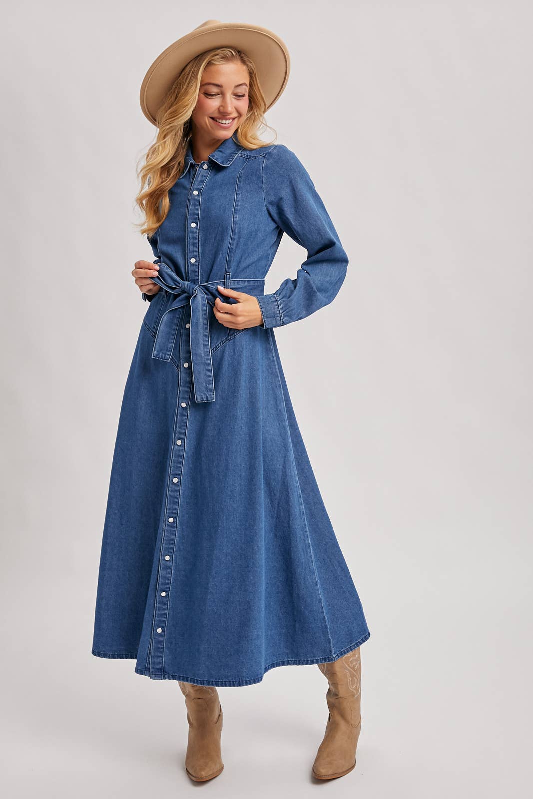 DENIM BUTTON DOWN MAXI DRESS