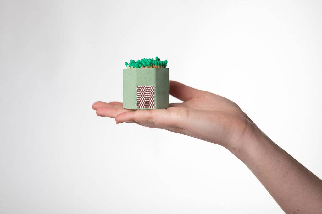 Concrete Match Holder – Modern Brights with 2-Inch Safety Matches: Blue
