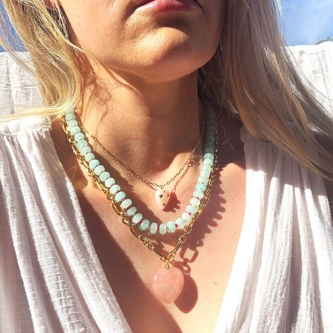 Islands Stone Candy Beaded Necklace, Trendy Colorful Beads: Aqua