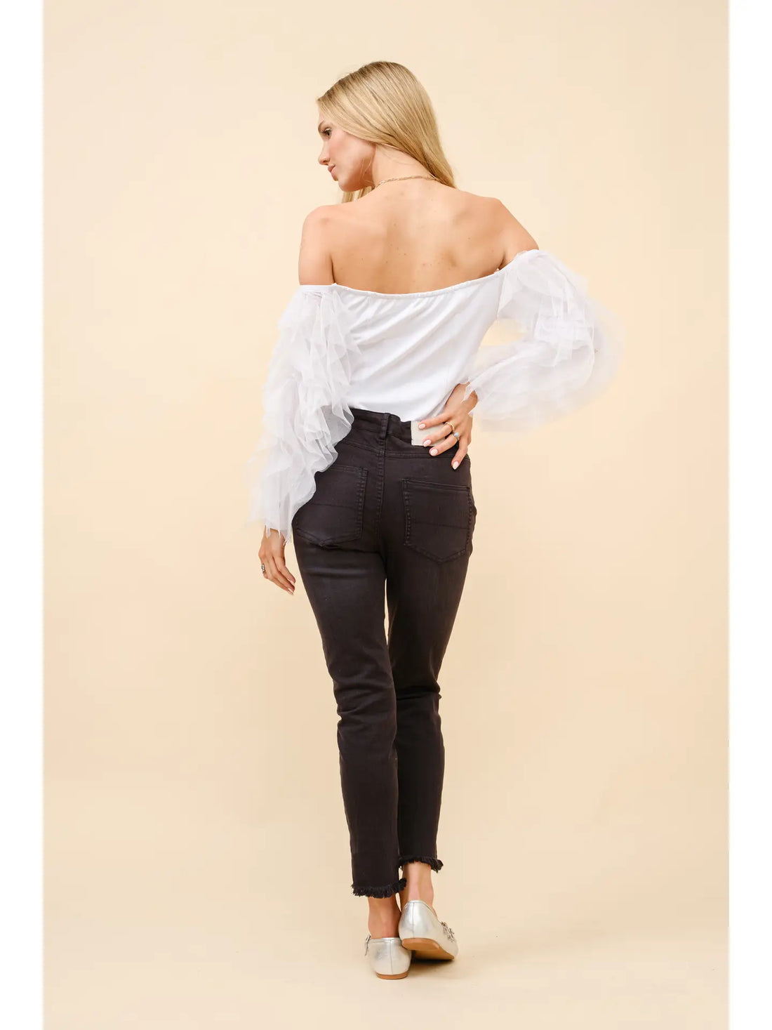 Tulle Ruffle Sleeve V