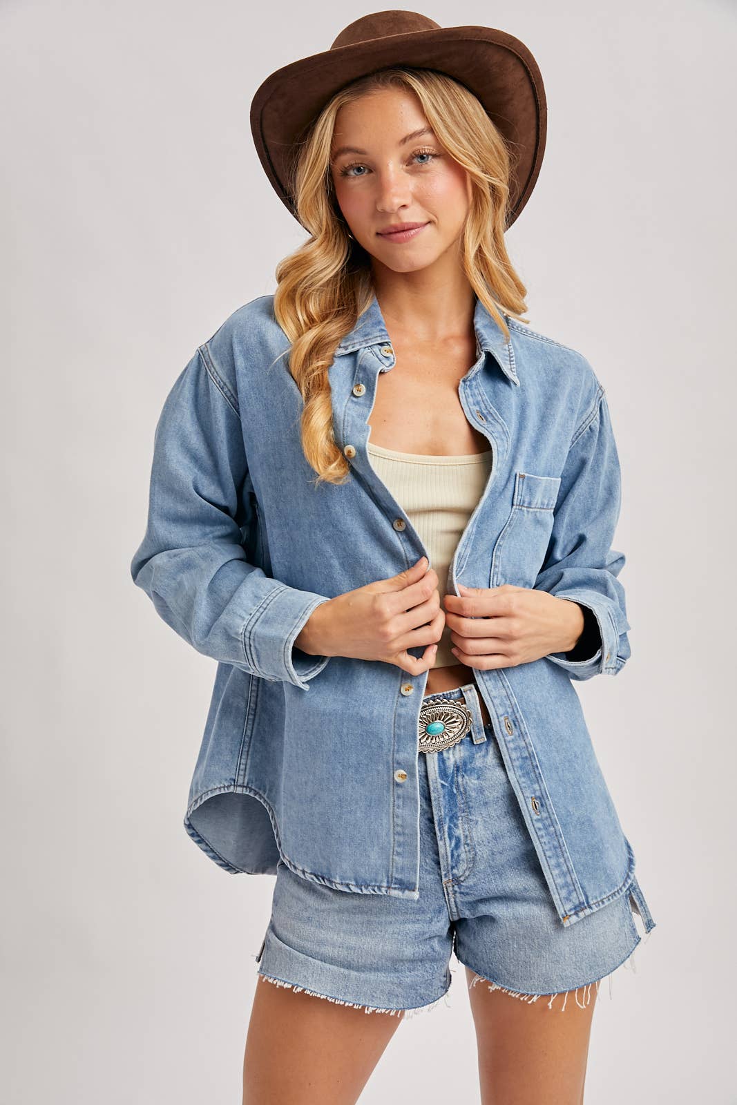 DENIM BUTTON DOWN SHIRTS: LT.WASH