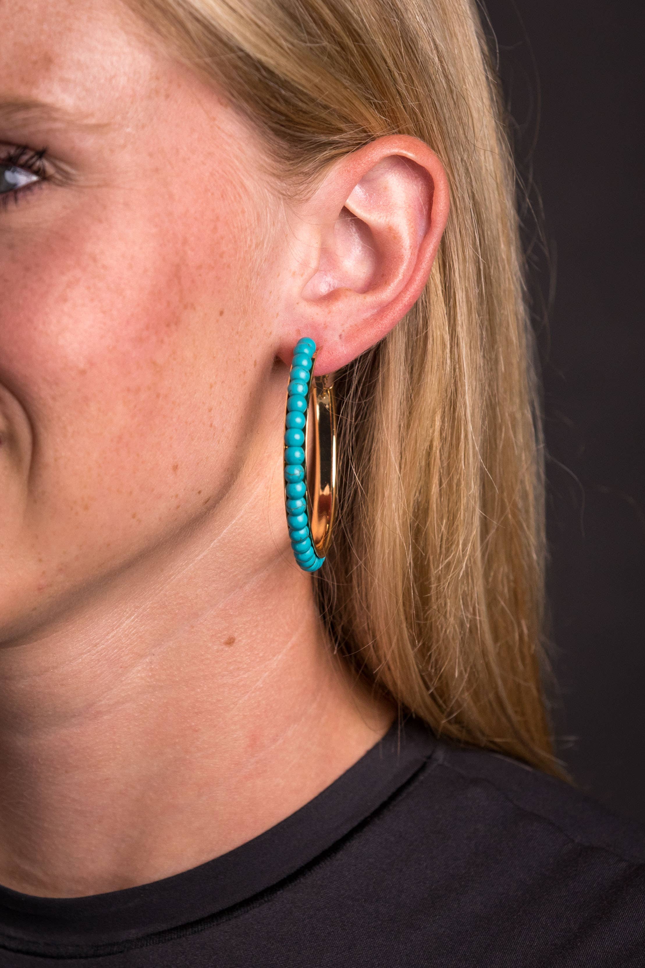 SALE!! Gold Turquoise Trimmed Hoop Earring