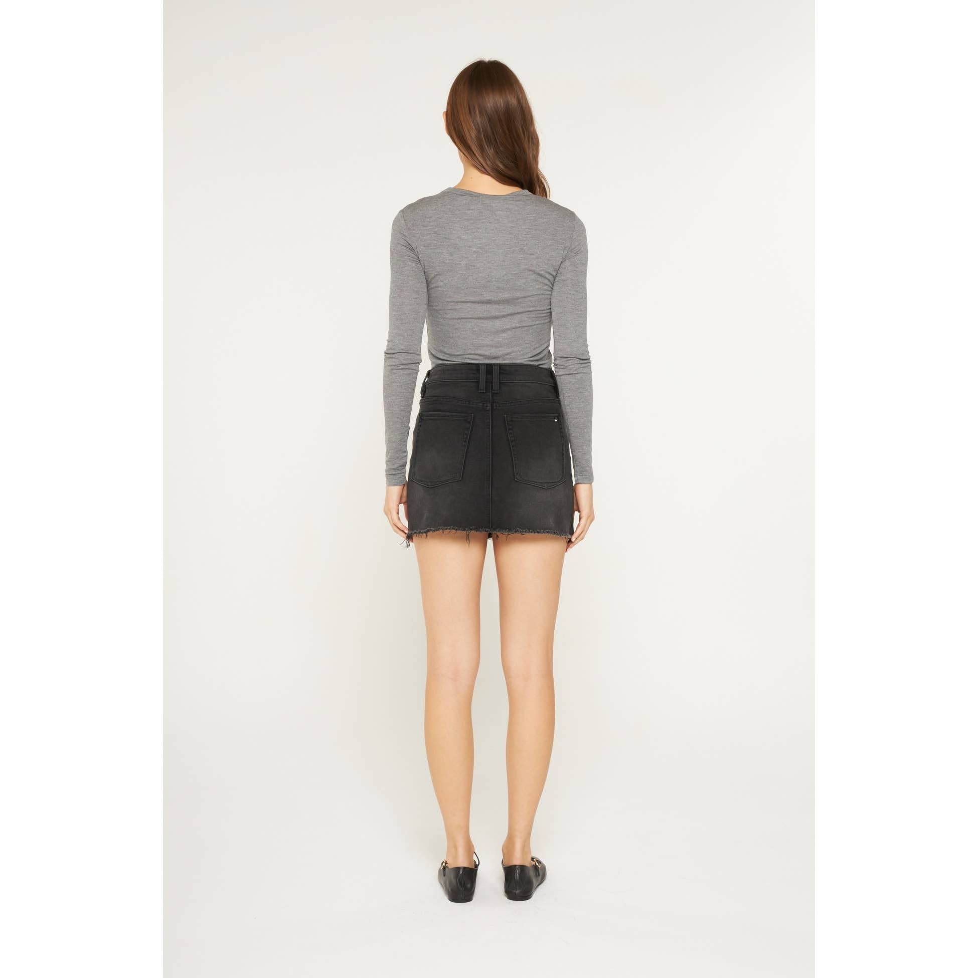 High Rise Raw Hem Mini Skirt: Inkstone