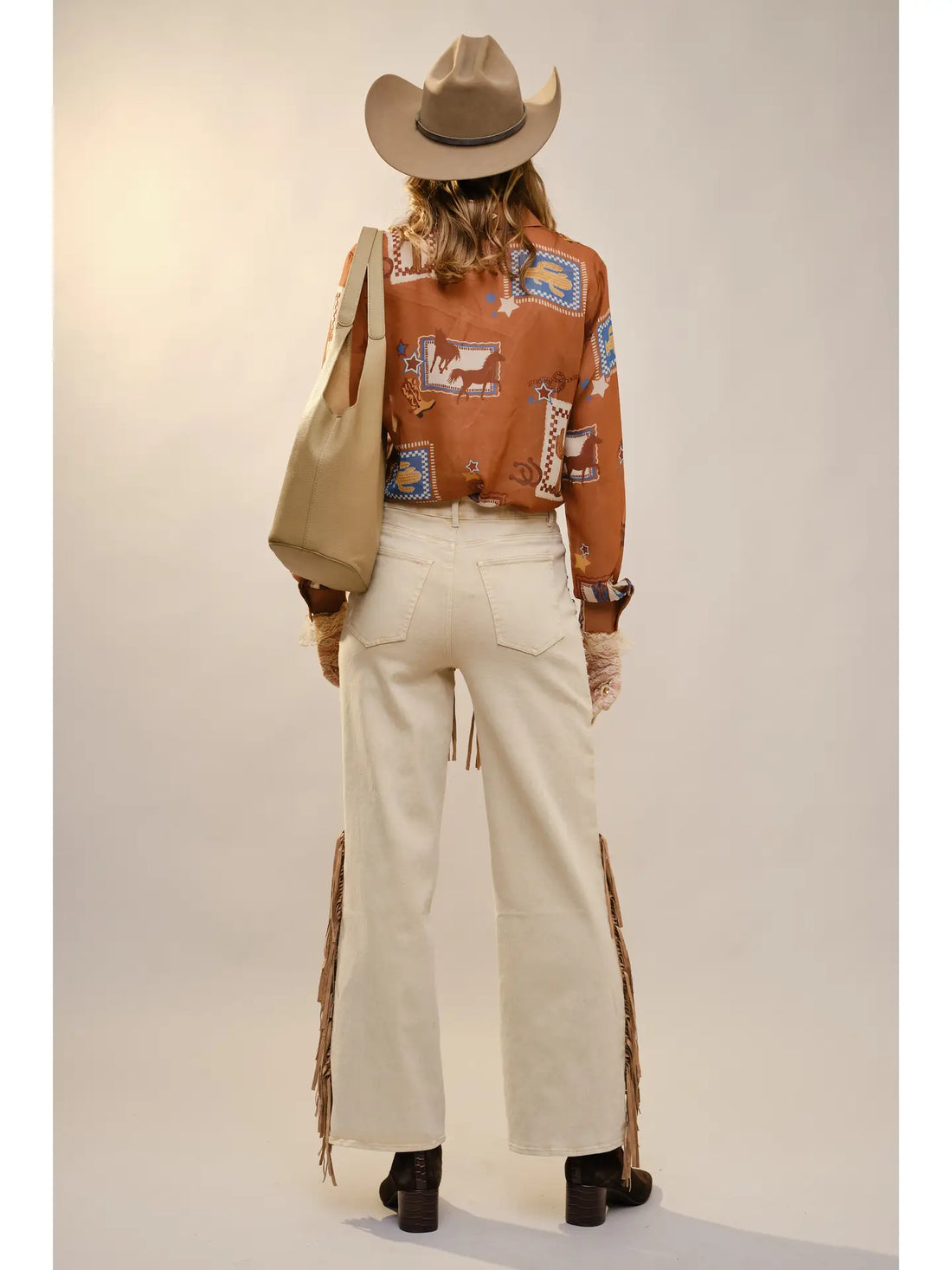 Western Print Ruffle Sheer Blouse