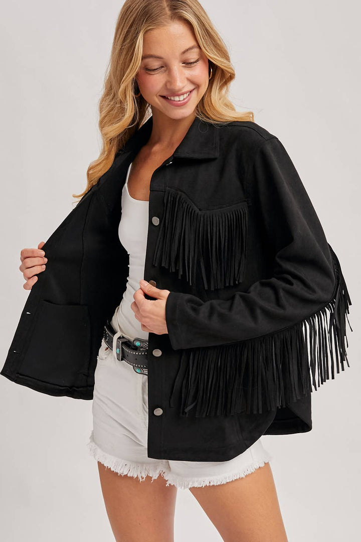 WESTERN FRINGE JACKET: Black