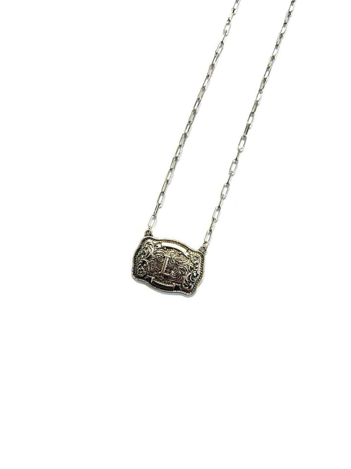 Western Belt Buckle Initial Necklace: L