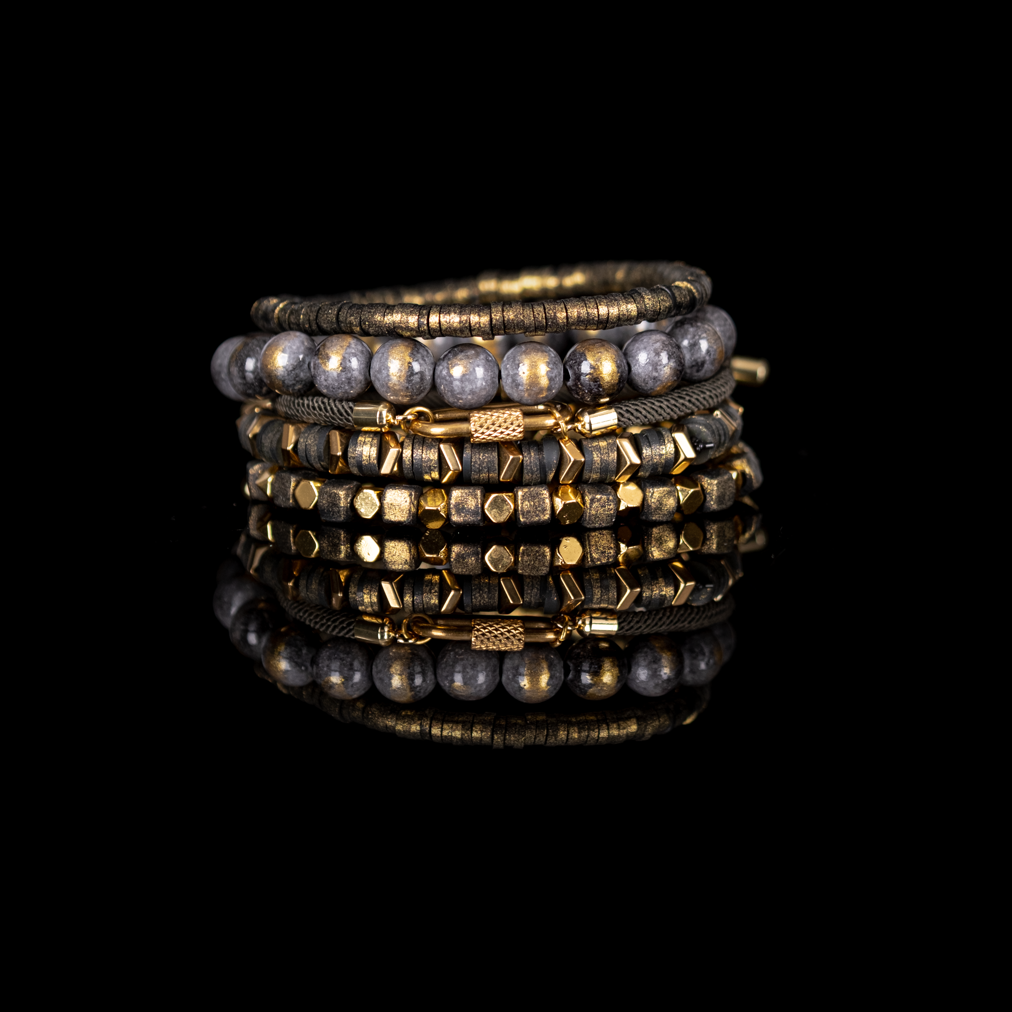 Ash & Gold Authority Bead Stack Bracelet: Small 18 cm