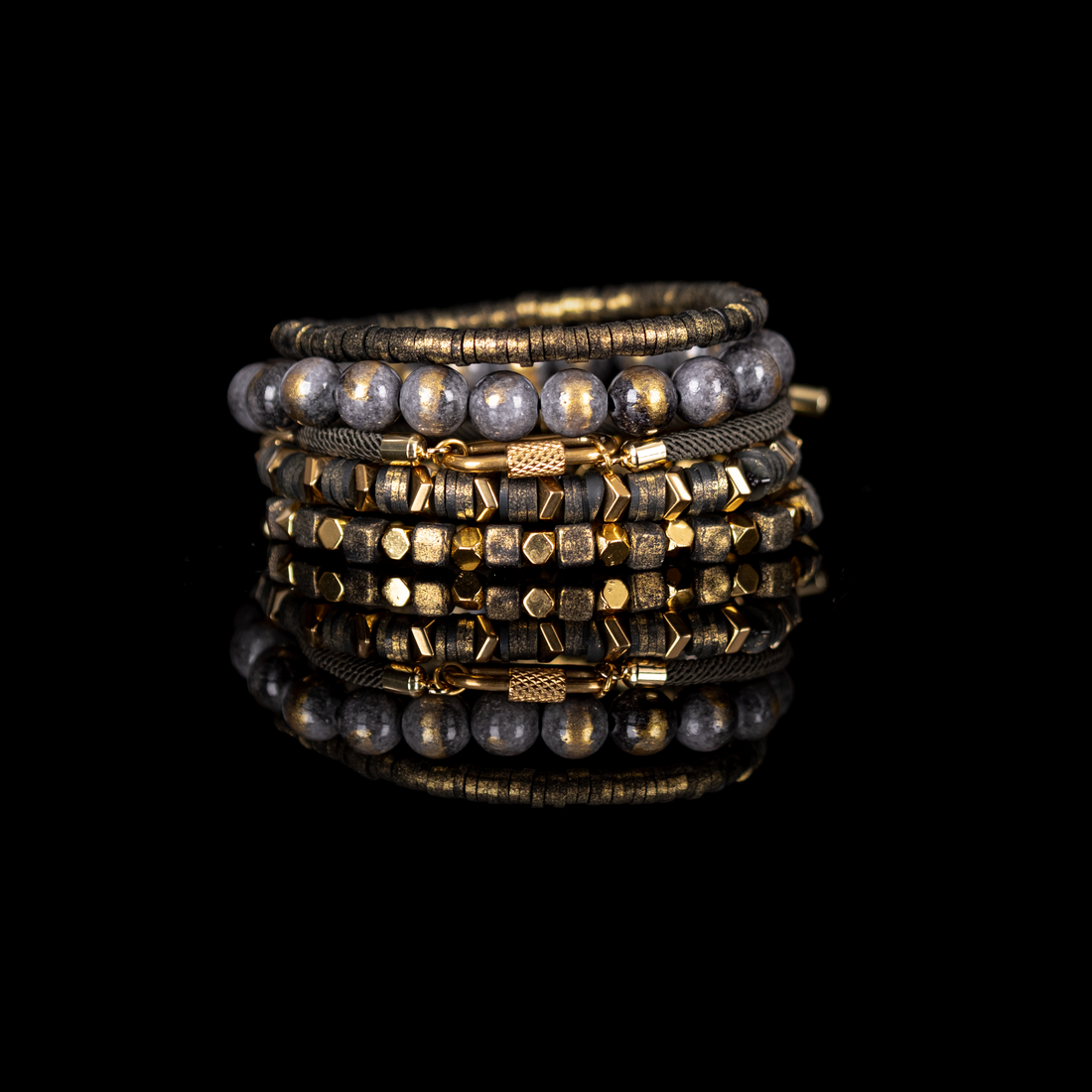 Ash & Gold Authority Bead Stack Bracelet: Small 18 cm