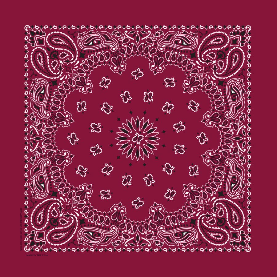 Bandanna - 22" MADE IN USA - Burgundy Paisley