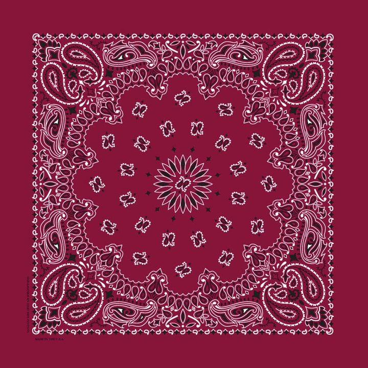Bandanna - 22" MADE IN USA - Burgundy Paisley
