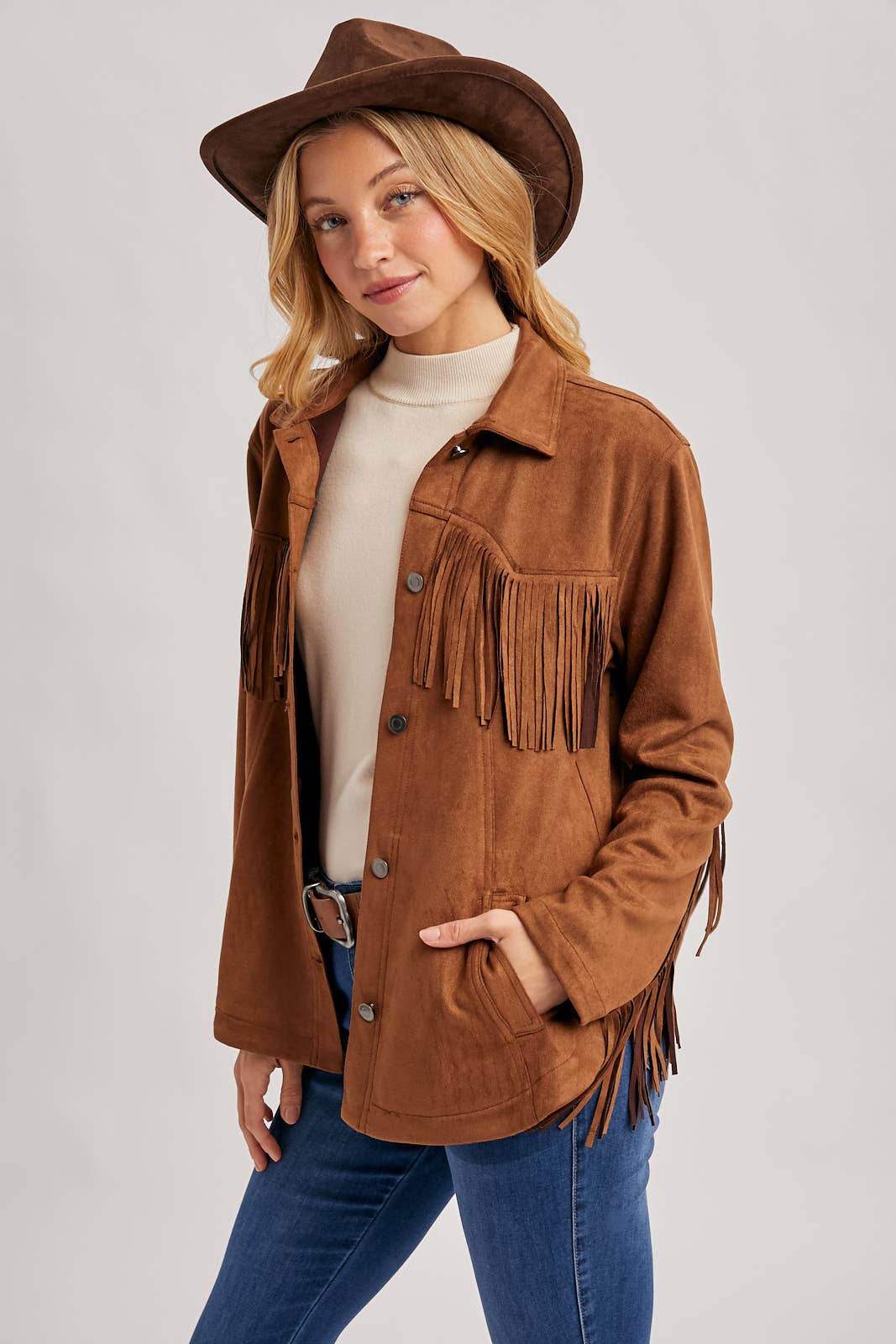 WESTERN FRINGE JACKET: CAMEL
