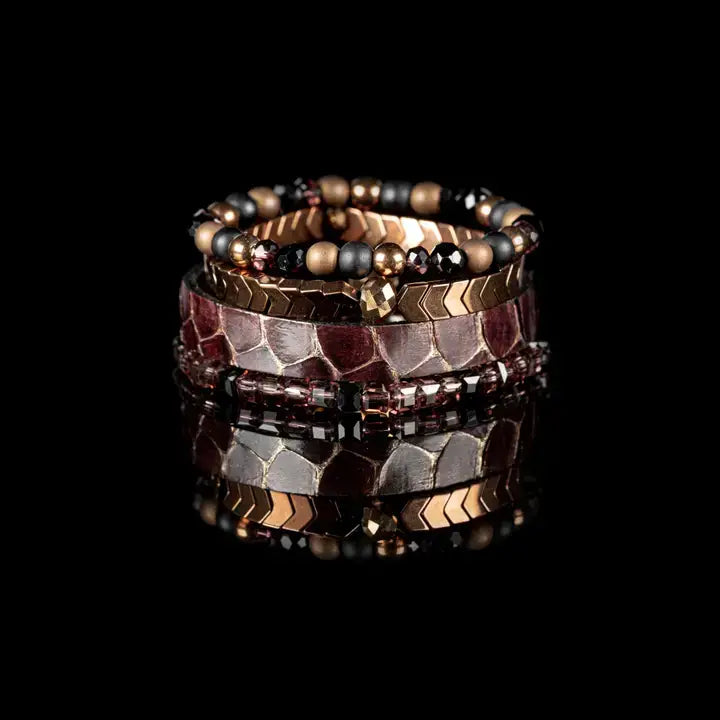 Bronze Chevron Python Bracelet Stack: Medium 19 cm