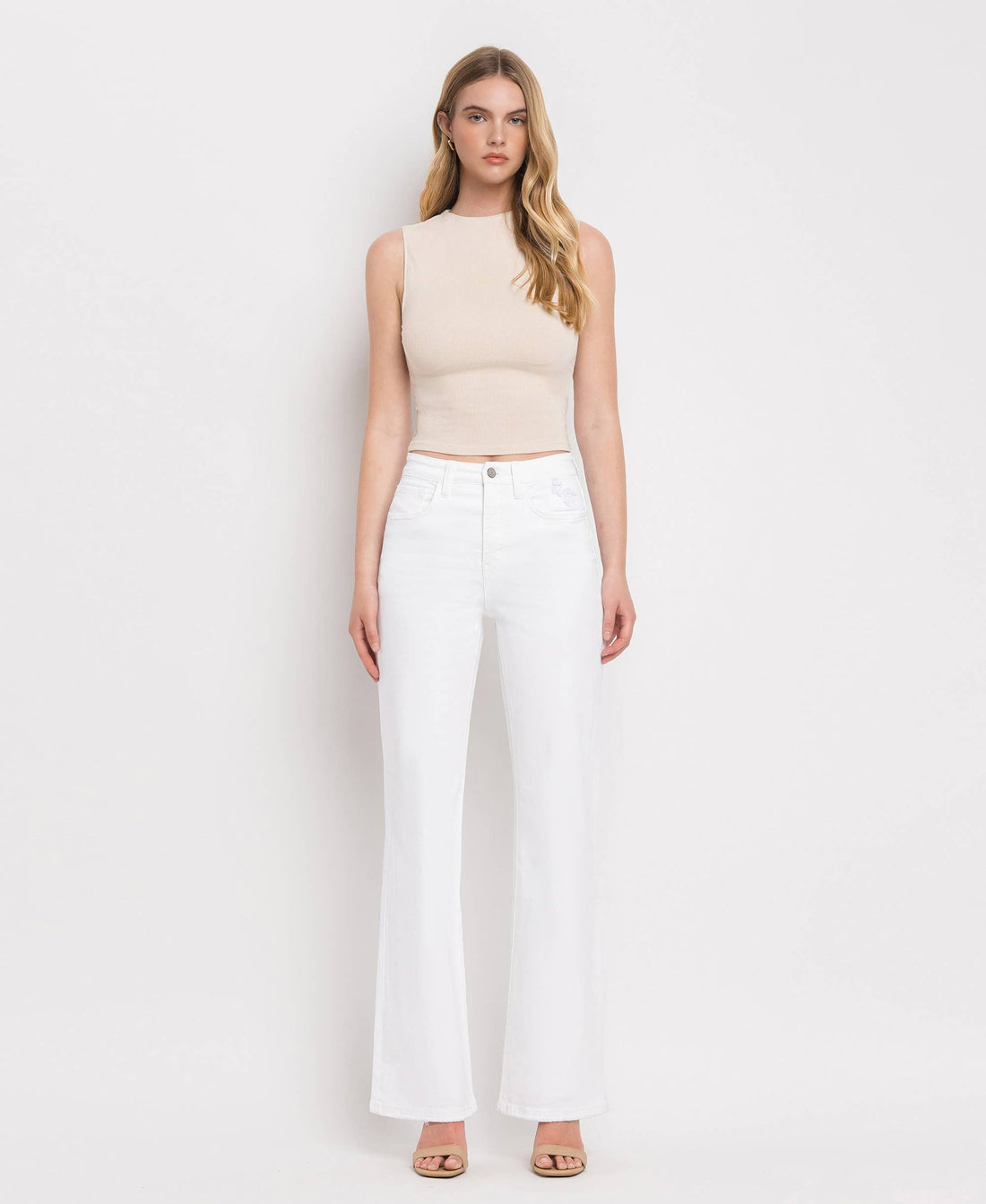 90's Vintage Super High Rise Flare Jeans: Optic White