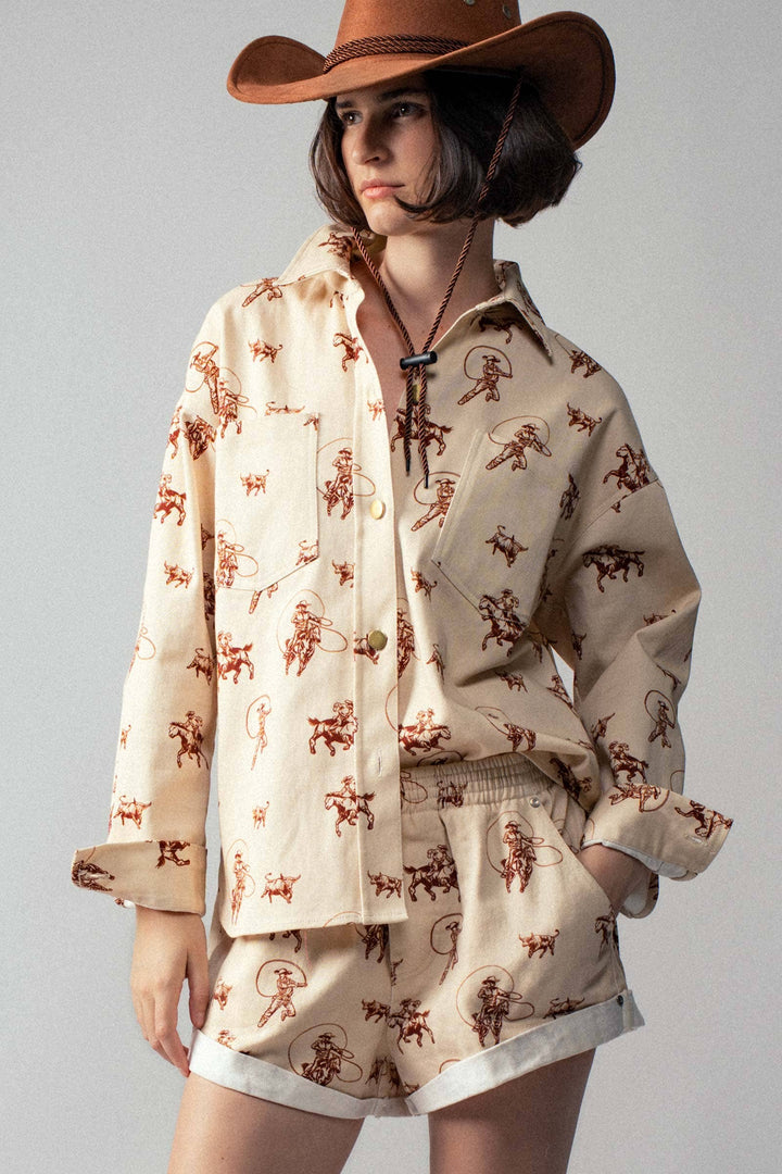 Western Rodeo Ready Roundup Shirt: IVORY