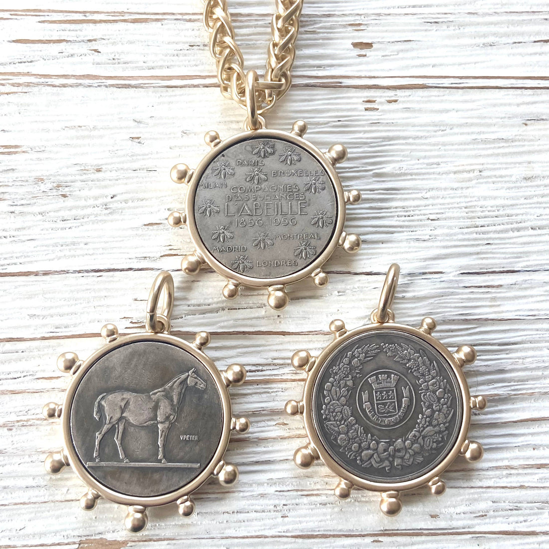 Gold Horse French Bee Coin Necklace