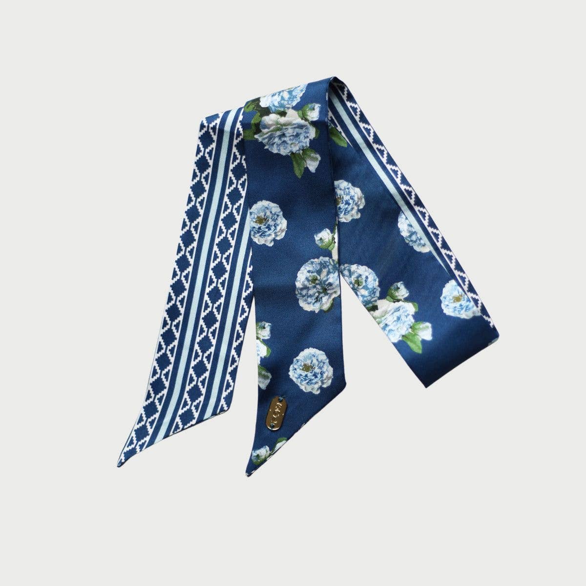 Navy Aztec Floral Lil Twilly Scarf 33" | Wrist Scarf: Giftable Cube