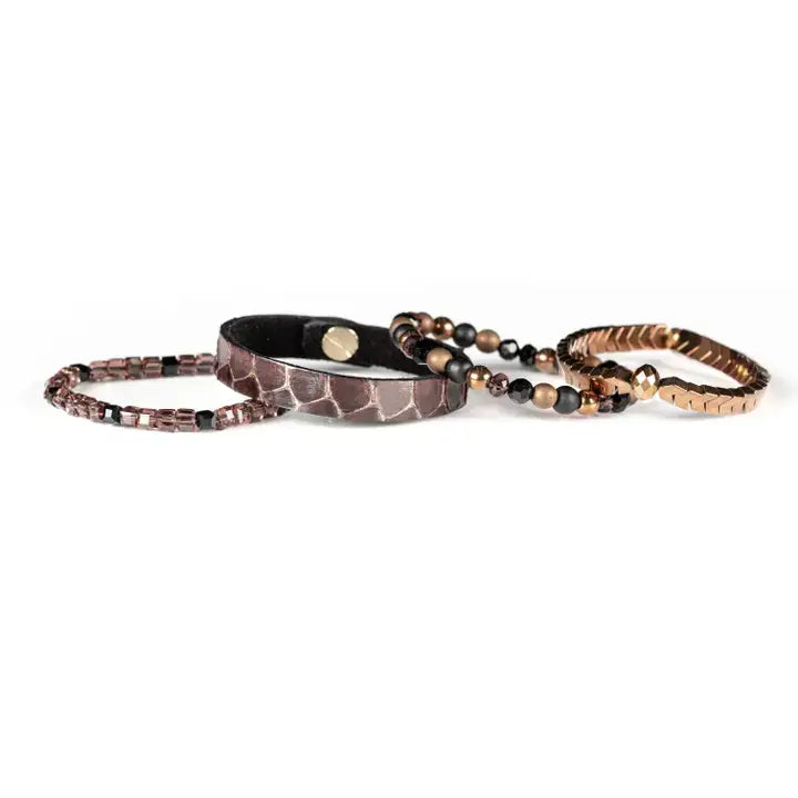Bronze Chevron Python Bracelet Stack: Medium 19 cm